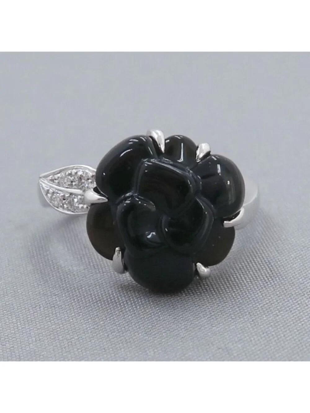 Chanel Camellia Ring Onyx & Diamond 46